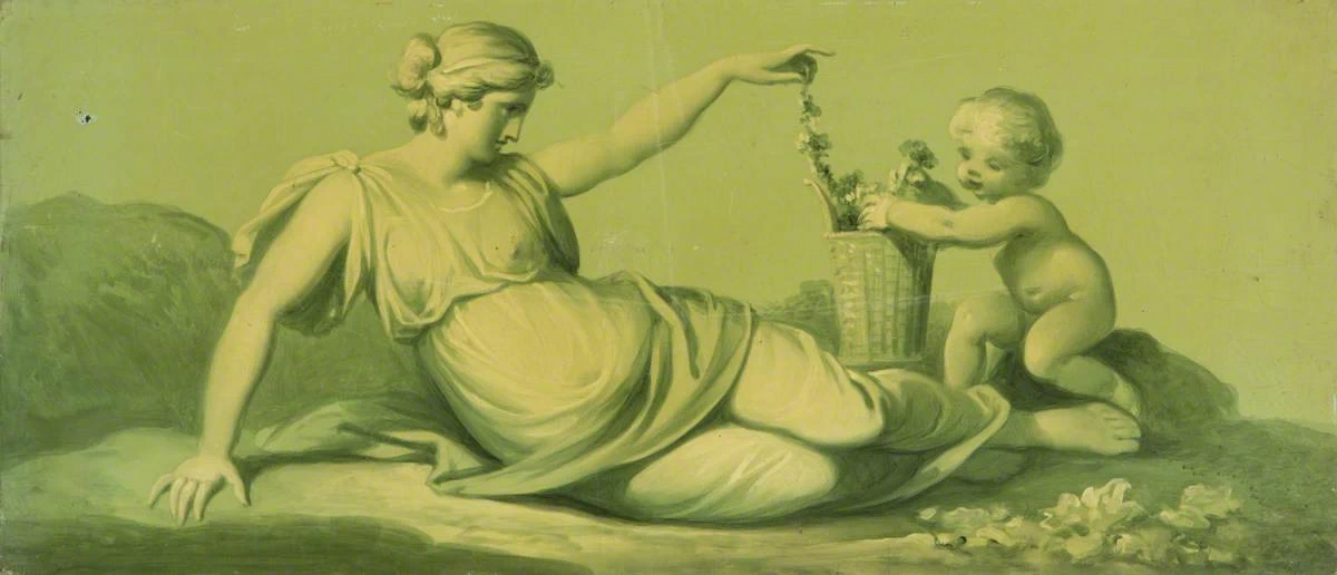 Una donna sdraiata, con un putto e una ghirlanda - National Trust
